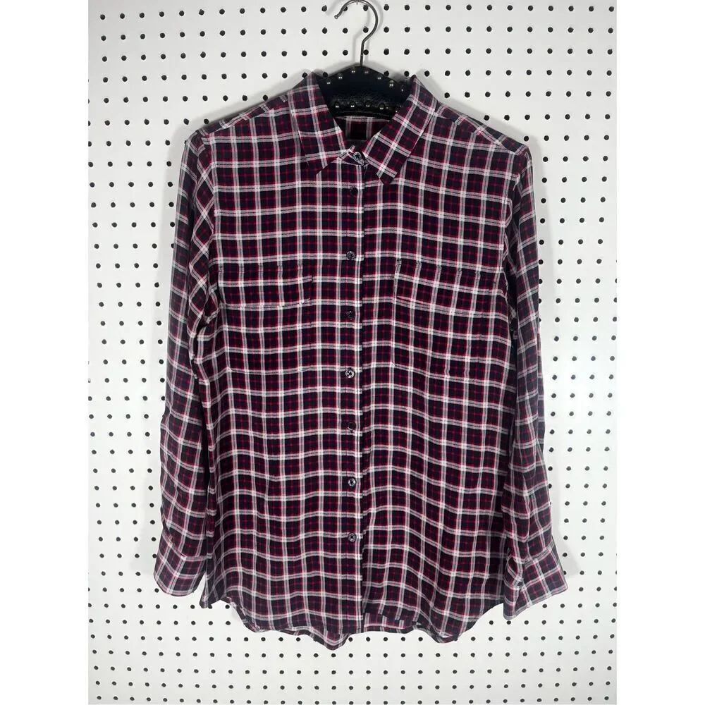 Equipment Femme silk plaid button down shirt size M